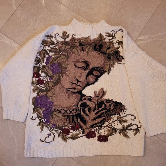 Vintage renaissance woman mockneck chunky knit sweater - Picture 3 of 6